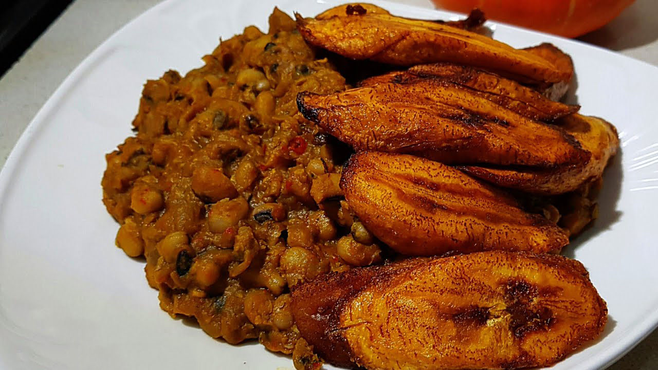 Ewa Agoyin + Fried Plantain + Protein